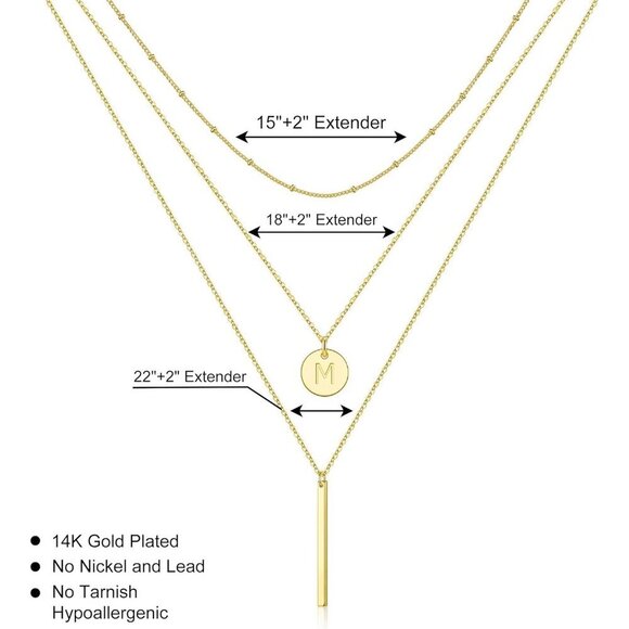 14K Gold Plated Coin Letter Bar Stacking Layer Necklace For Women main image 5